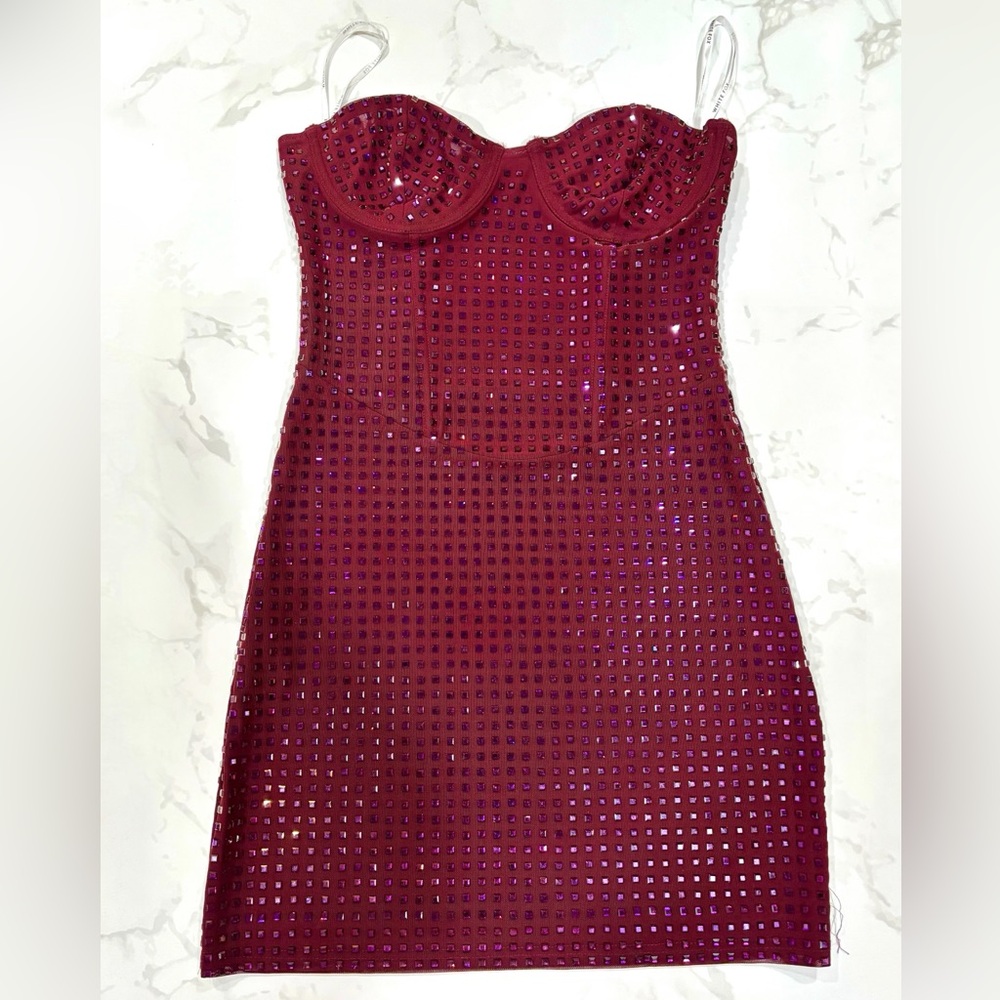 White Fox Boutique Burgundy Embellished Mini Dress size Medium